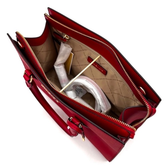 Michael Kors Sheila Medium Center Zip Satchel Bag & Large Double Zip Wallet Red - Picture 8 of 16